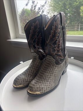 Kids Snake Print Vinyl Natural Boots